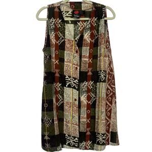 Vintage 90's Rosey Tomato Artsy Sleeveless Rayon Blouse Large